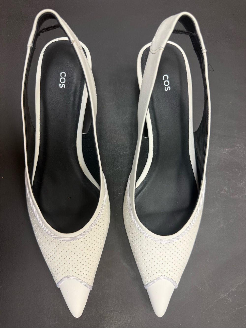 COS Cream Pointed Slingback Flats with Perforated Upper